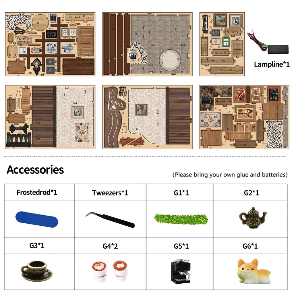 QmXCyzl Wooden DIY Dollhouse Kit, Miniature 3D Bookstand, Holiday Gift, Architectural Scenario (Countryside Cafe)