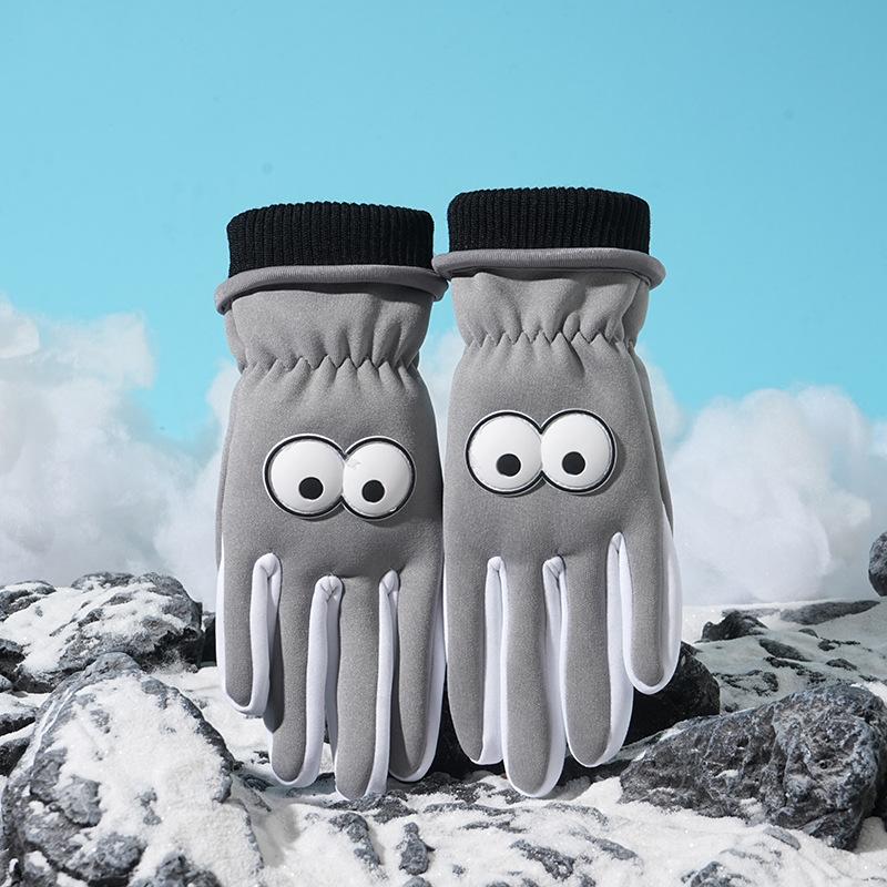 Herbst- und Winter Outdoor Kälteschutz und Wärme Fleece Schneespiel Anti-Rutsch Reiten Cartoon Großauge Winddichte Handschuhe