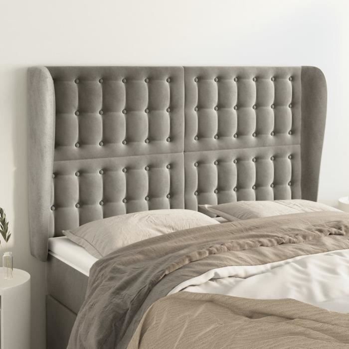 VidaXL Tête de lit avec oreilles Gris clair 147x23x118-128 cm Velours3118438