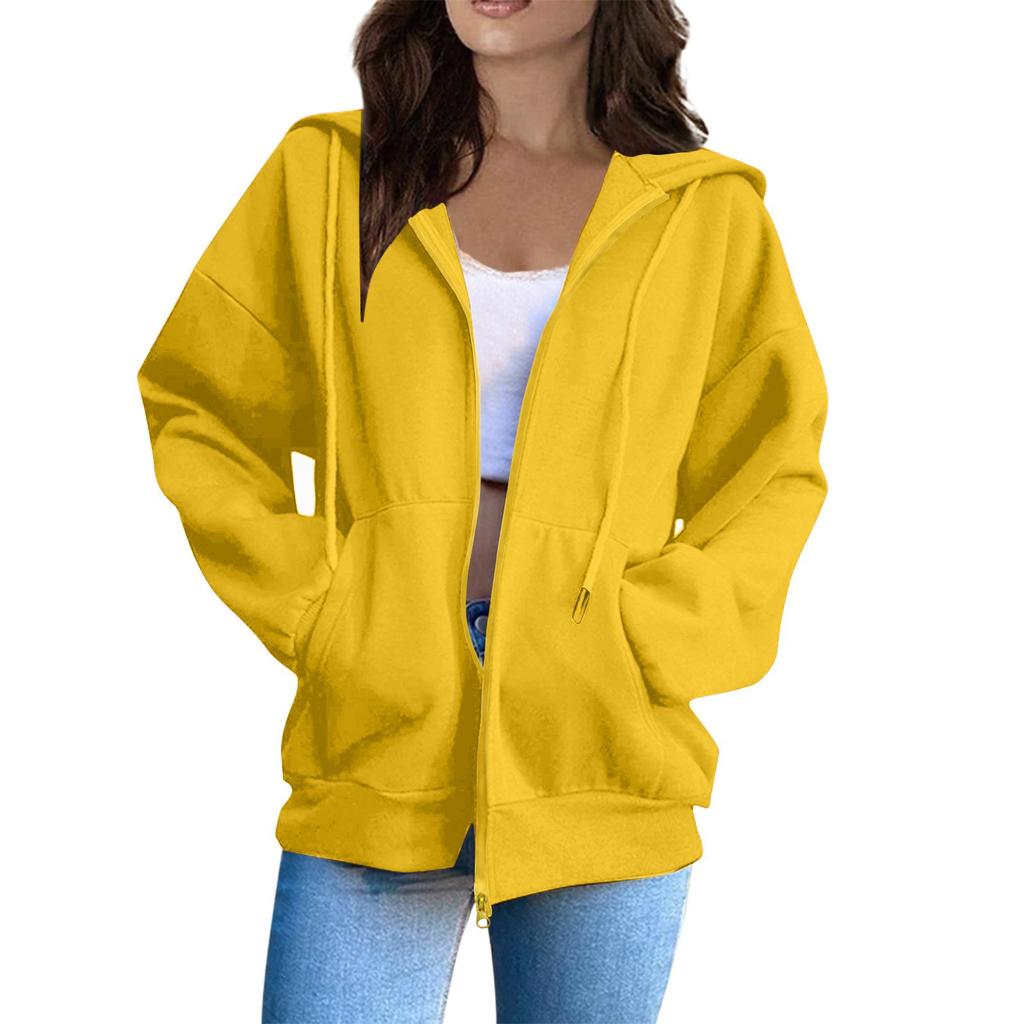 Women's Oversized Zip Up Hoodie Jacket with Pockets, Casual Long Sleeve Drawstring Hooded Sweatshirt for Fall Winter
