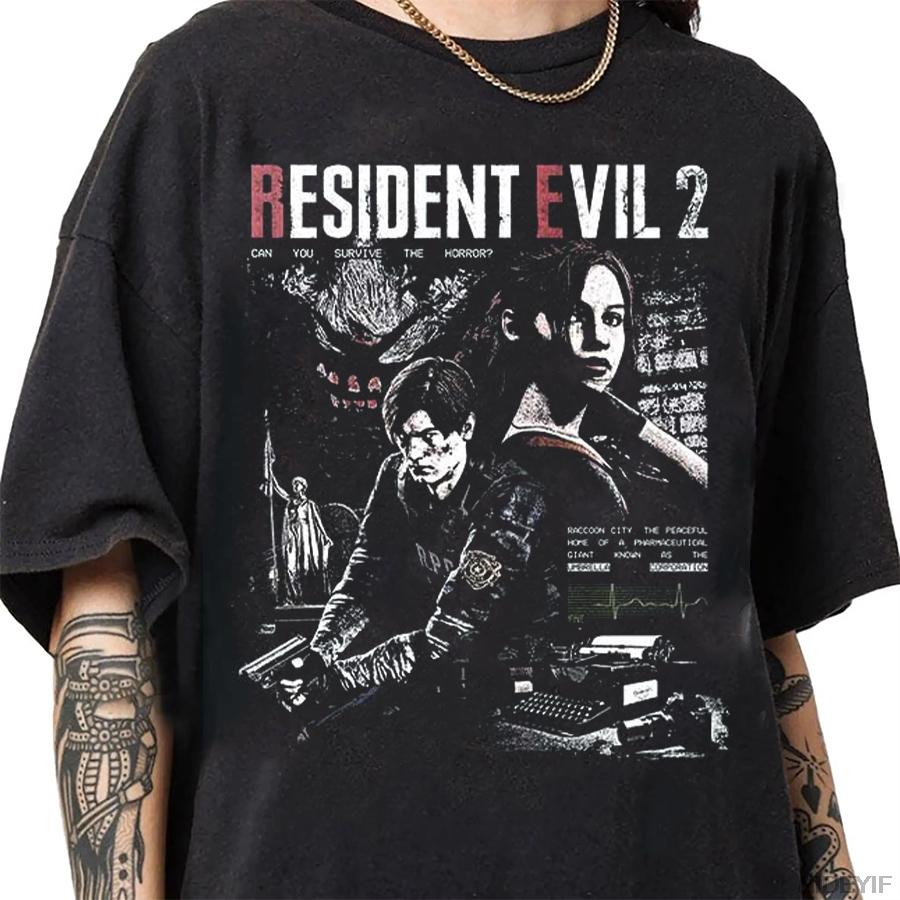 Resident Evil 2 Biohazard Game Tshirt for Men Women Leon Kennedy Cotton T Shirts Streetwear Tops J56 Hip Hop Mens Clothing