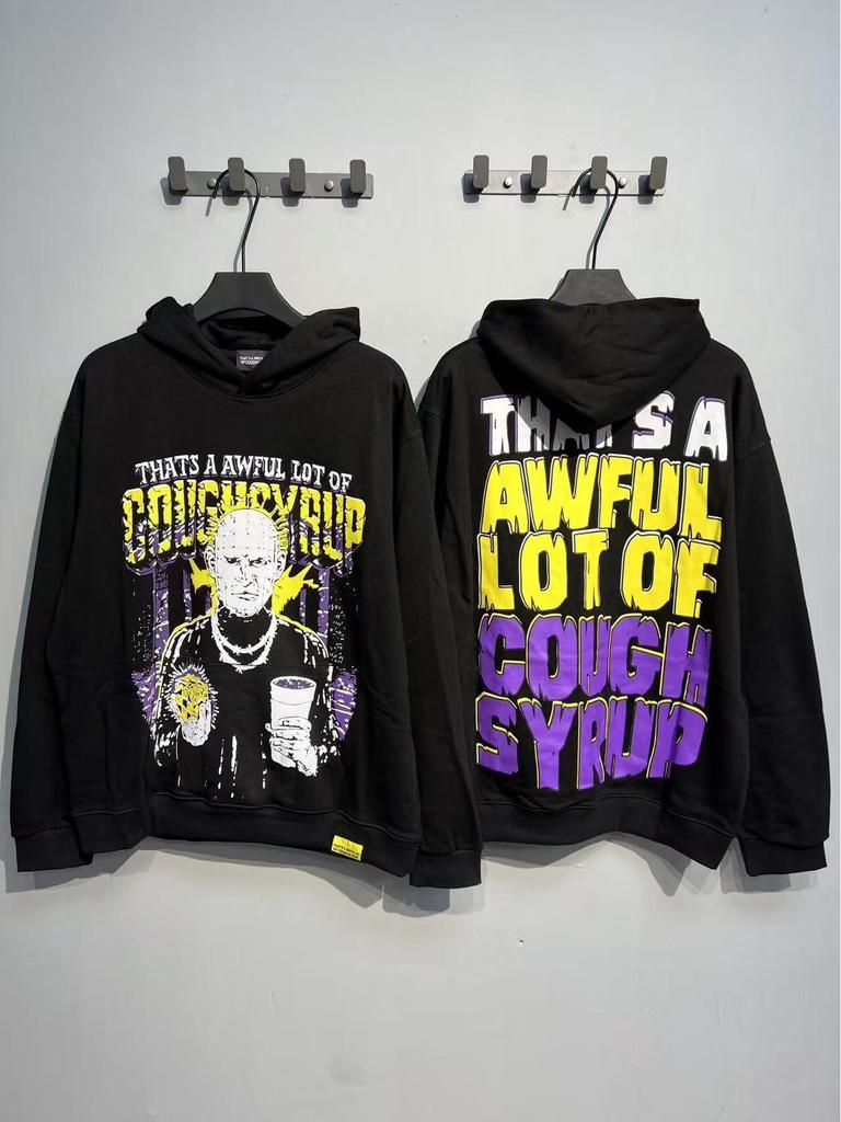 Módní americký styl Dlouhý rukáv Volná mikina pro muže a ženy - Vysoká gramáž Design s kašlovým sirupem
