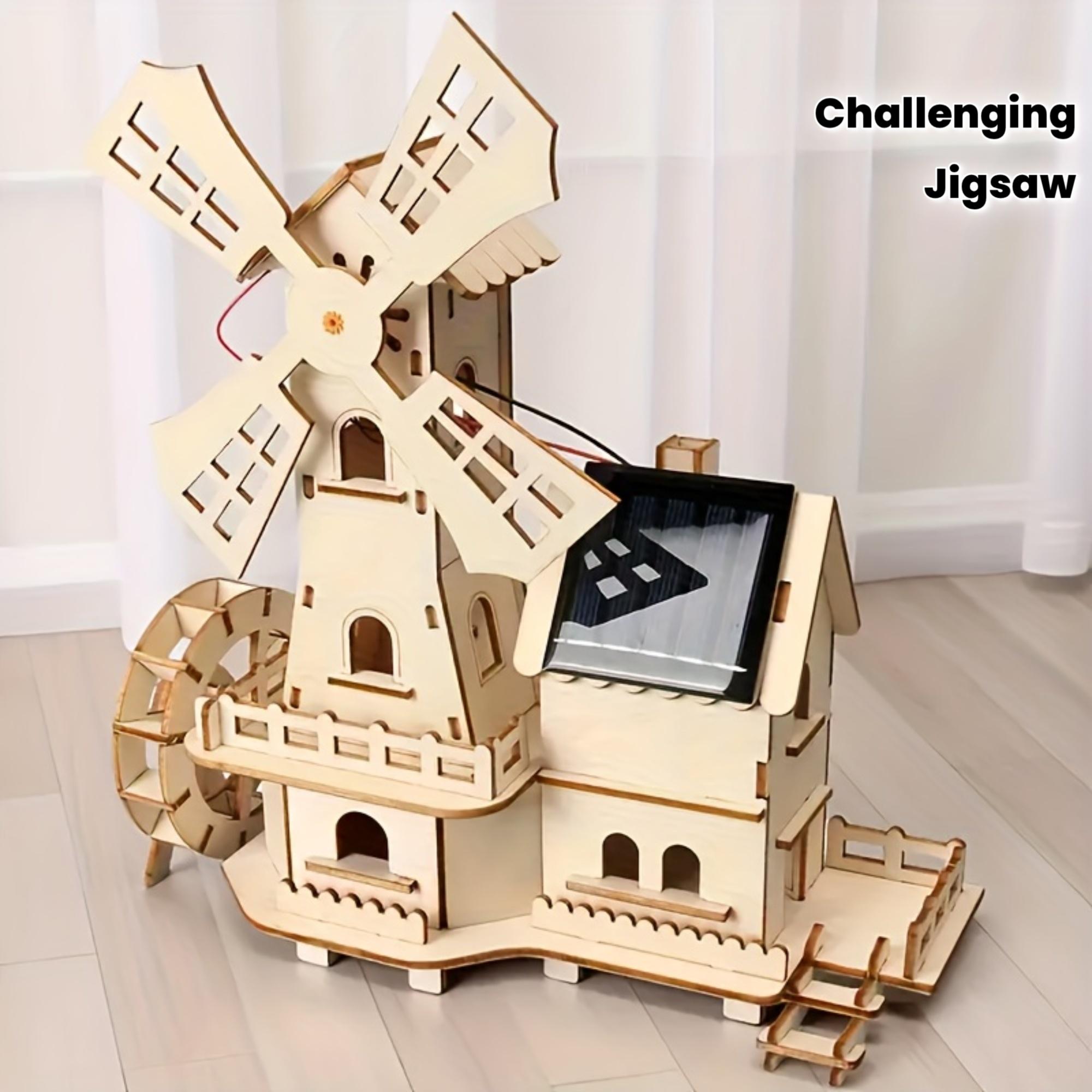 3D Solar Windmill Wooden Puzzle and Scientific Experiment Assembly Set - Wooden Puzzle Suitable for Both Men and Women