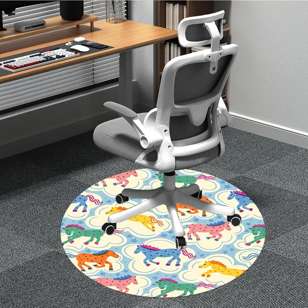 1 Stück Pferd Wolke Büro Runder Teppich, Unter Bürostühlen Schlafzimmer Wohnzimmer Heimdekoration, Raumdeko