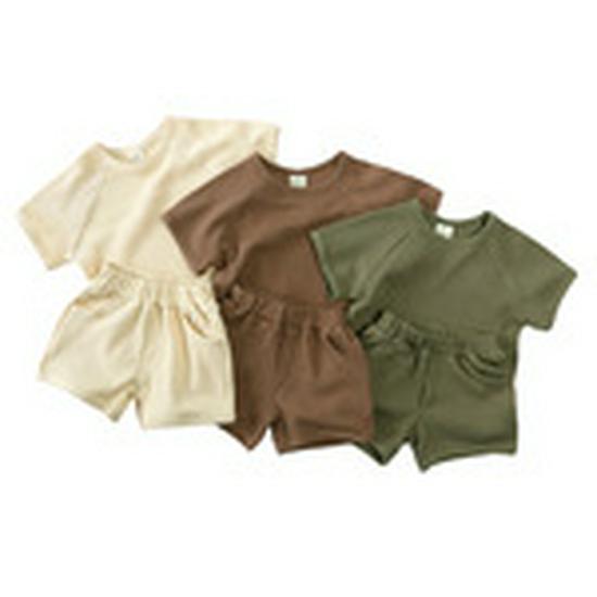 Summer Simple Cotton Linen Two-Piece Set: Breathable Short Sleeve and Shorts for Boys and Girls