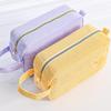 Cream Corduroy Pencil Case Big Capacity Square Shape Pen Case Pouch for Office School Supplies