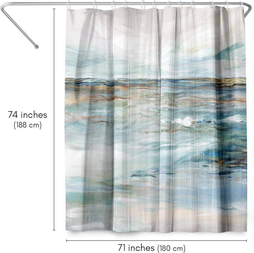 Beach Shower Curtain - Water-Resistant Long Shower Curtain with Coastal Landscape Design - Durable Metal Grommets and 12 Hooks