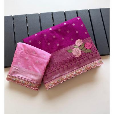 Pure Khaddi Crep Georgette Minakari Petch Work Butta Border With Open Weveing Rich Rich Pallu Saree With Running Blouse Piece