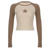 Y2K Star Sticker Street Spicy Girl Personality Top Contrasting Color Round Neck Long Sleeved Women's T-shirt