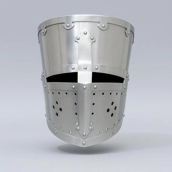 

Ручной работы Средневековый великий шлем XIV века Идеально подходит для ярмарки эпохи Возрождения, косплея, LARP, костюма на Хэллоуин Аутентичная реплика стальных доспехов