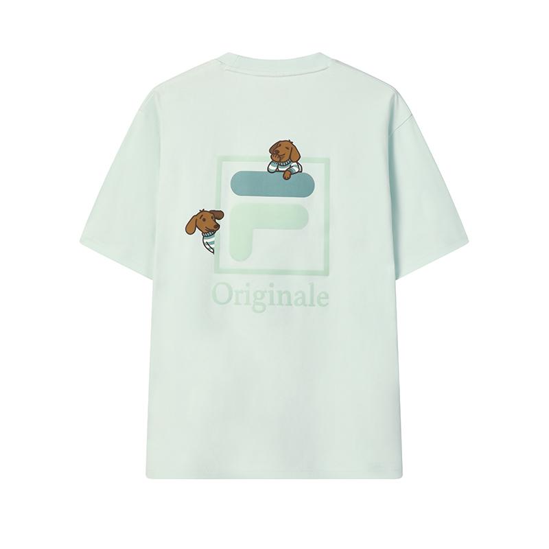 FILA Original Cartoon Animal Embroidered Casual T-Shirt Men tops Light-Grass-Green F61M629103FLG