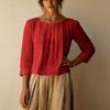 Damen Freizeit Bluse Lockere Passform Rundhals Faltenfront Hemd Dreiviertel Ärmel Leichtes Oberteil für den Alltag