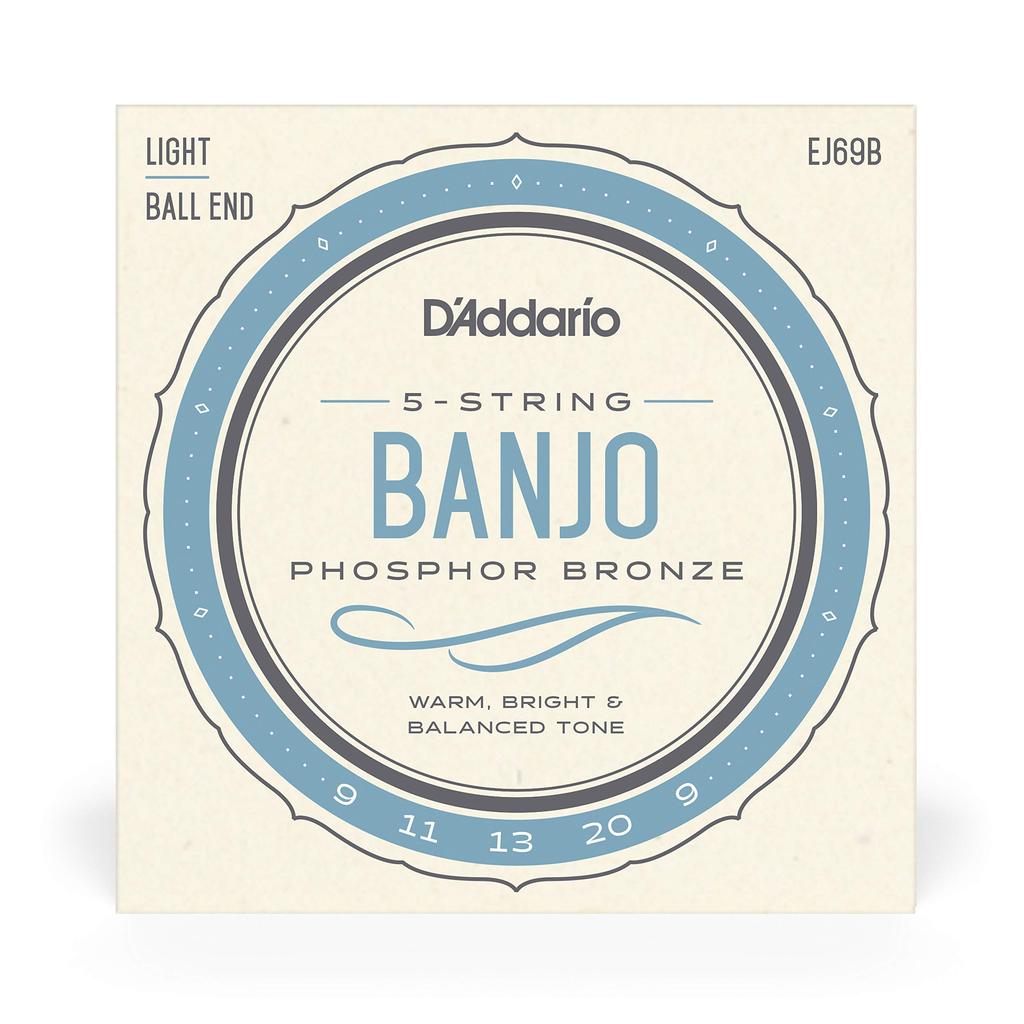 D'Addario Phosphor Light Banjo Strings, 5-String, Ball End, .009-.020, EJ69B