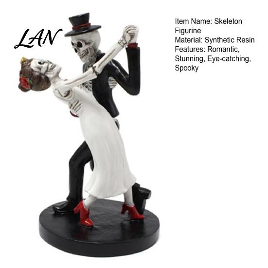 Decorative Resin Figurine for Party Day of The Dead Dancing Skeleton Couple Figurine, Halloween Gothic Wedding Lover Statue, Romantic Bride