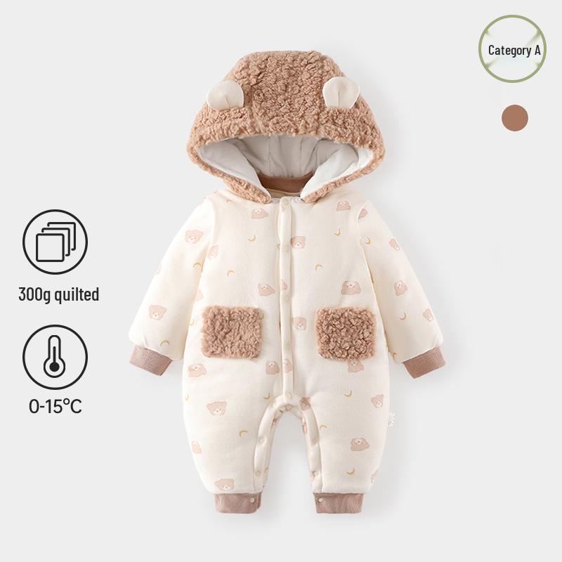 Baby Bear Cotton Jumpsuit: Thick 300g Winter Padded Newborn Crawling Suit Class A 66