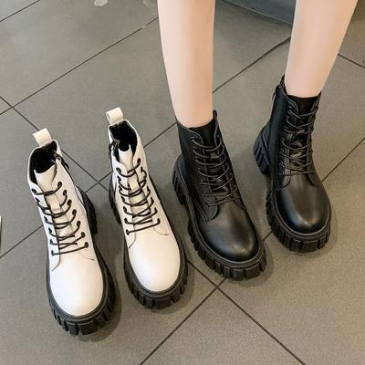Korean Version of Women's Boots Comfortable Lace-up Martin Boots Women's 2025 Autumn and Winter New Popular Thick-soled Heightening Soft-soled Short