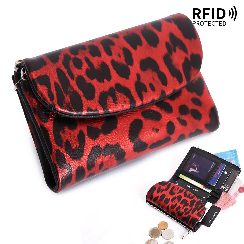 Damen-Clutch aus echtem Leder mit RFID-Schutz: Kurzes Mode-Portemonnaie mit großer Kapazität