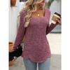 Autumn Women's Buttoned Square Neck Pit Stripe Brushed Solid Long Sleeve Top