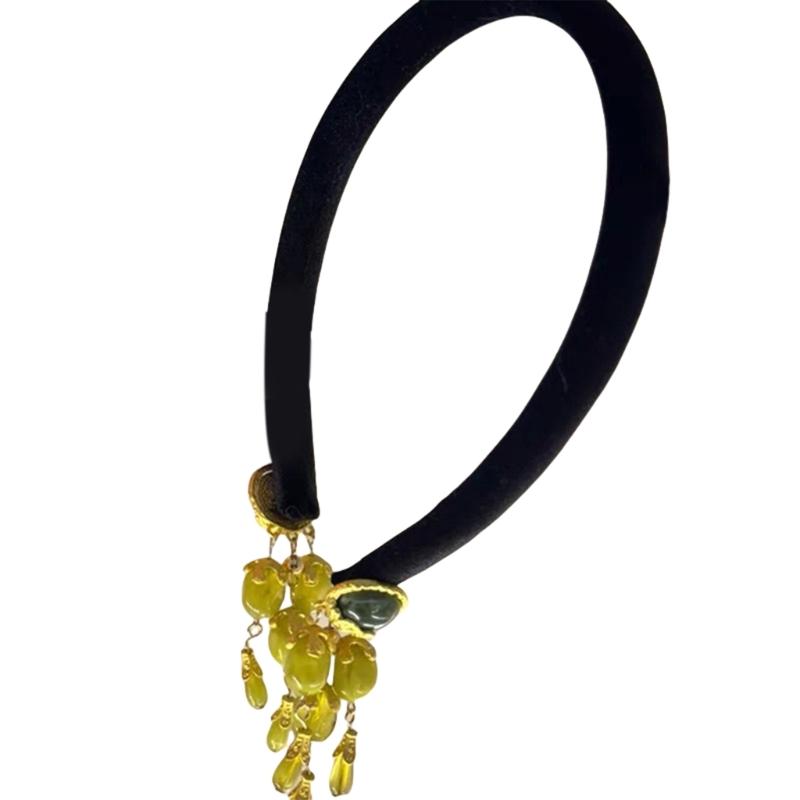 Античный Зеленый Камень Заколка-обруч для Волос с Кисточками Укладка Волос Обруч Идеально для Свадеб Вечеринок и Повседневной Прически