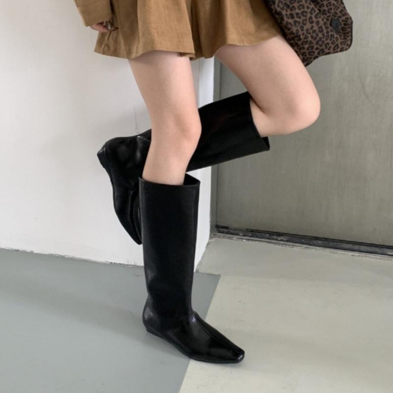 Winter Street Style Pointed Toe Knee-High Women Boots Low Heel Stripper Party Shoes Female Vintage Long Booties Zapatos De Muje