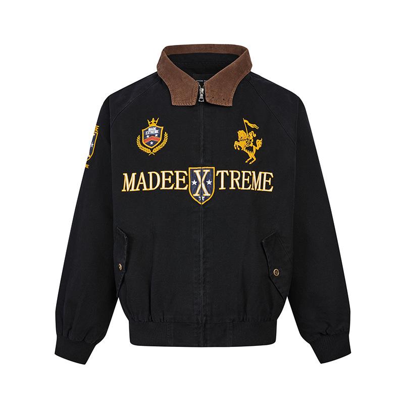 

Ретро куртка харрингтон: Осенняя вышитая верхняя одежда высокого класса для мужчин и женщин от Millard Detroit. 2XL чёрный