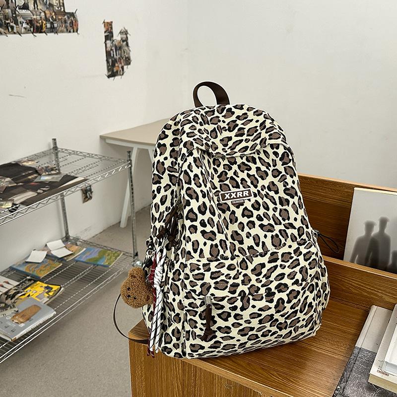 Schoolbag College Student Schoolbag Female Junior High School Student Retro Leopard Print Backpack Lightweight High School Student Computer Travel