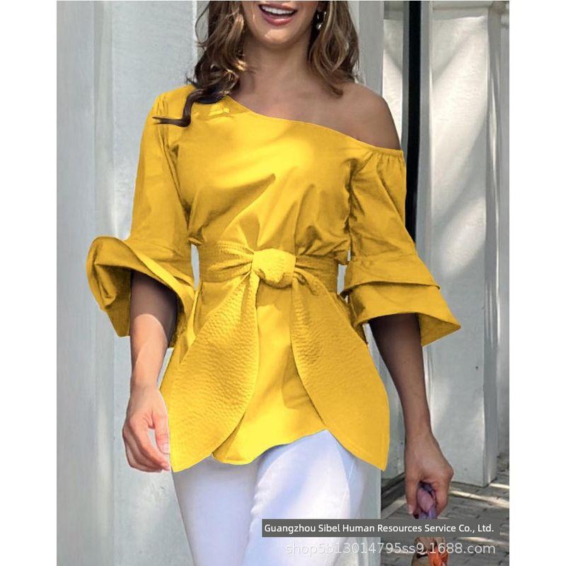 Blue Shirts Strapless Waist Binding Fashion Top Blue Shirt
