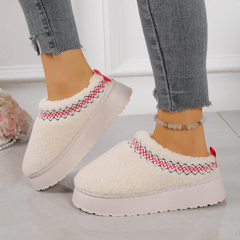 Fashion Ethnic Style Platform Heightened Snow Boots Women's Winter Cotton Shoes Anti-slip Wear Wool Slippers