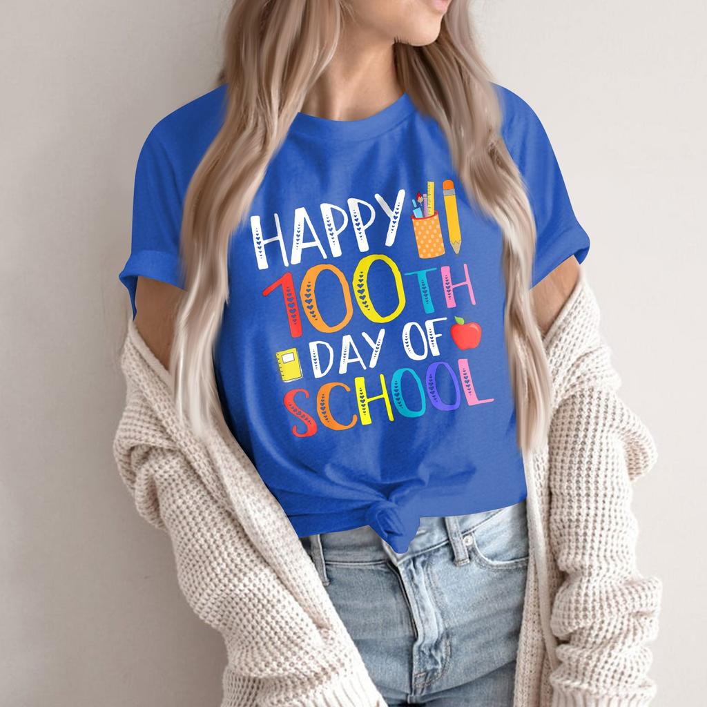 Maglione girocollo a maniche corte stampato casual alla moda da donna