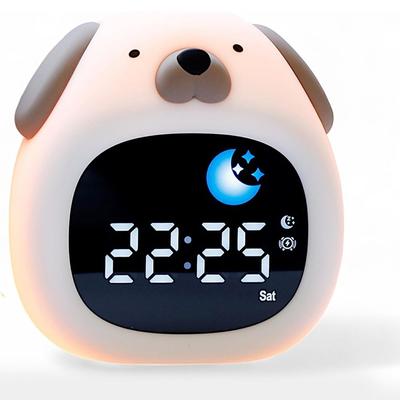 Bright Alarm Clock with Sleep Trainer 8 Colors & 6 Sounds Toddler Night Light Dog Design USB Powered Sound Machine