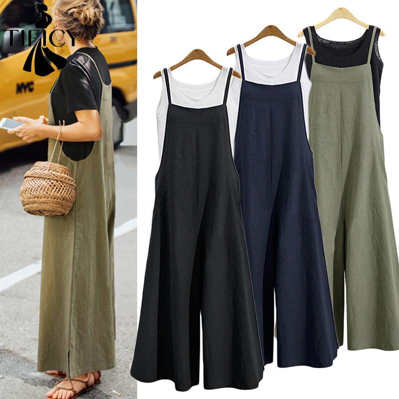 TIFICY Moda feminina casual verão primavera cor sólida estampa sem mangas calças macacões e macacões
