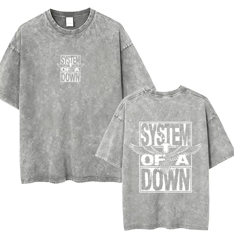 T-shirt Vintage Lavé System Of A Down Homme Rétro Rock Metal T-shirts Oversize Homme Décontracté Coton Haute Qualité