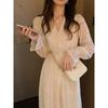 Danmo French Style Dress Women's Spring Autumn Lace Sleeve Slimming Belly-Covering Long Dress
