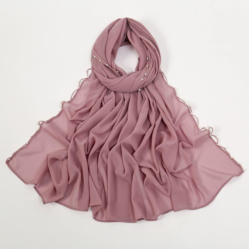 Malaysia Indonesian New Pearl Chain Chiffon Headscarf Shawl Turban Head Wraps