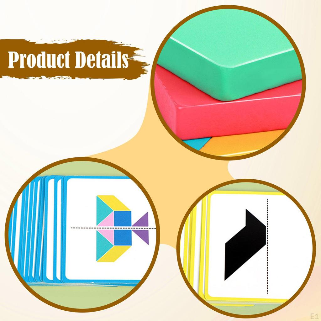 Tangram Puzzle Shape Toy Boys Girls Challenge IQ Stem Learning Wood Interactive Play Brain
