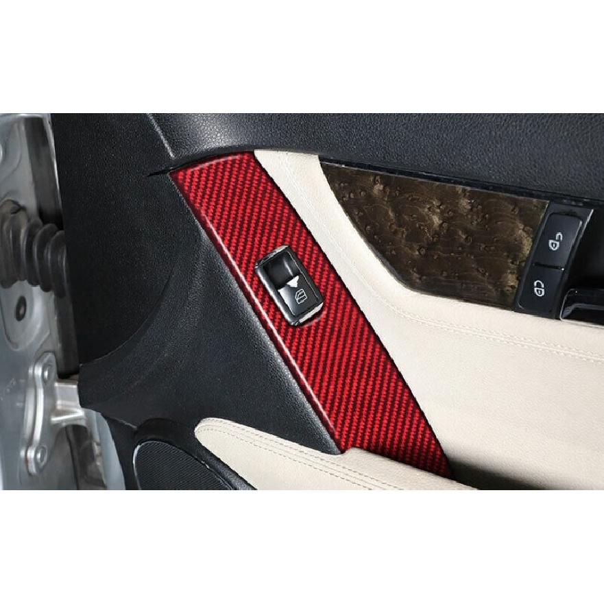 For Benz C-Class 07-14 Real Red Carbon Fiber Door Window Switch Lift Cover Trim