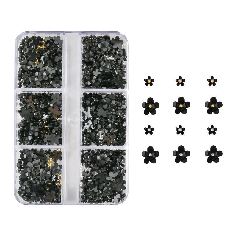 6-Grid Nail Art Set: Resin Mix, Pearls, Steel Beads, Macaron & Candy Color Flowers 3D Decor.