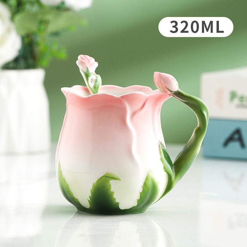 Ceramic Rose Coffee Cup Saucer Exquisite Butterfly Kettle Afternoon Camellia Flower Teacup Flower Decoration Milk Coffee Cup New