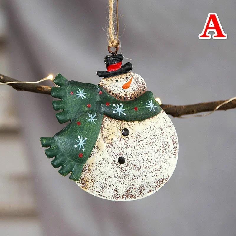 Christmas Style Wrought Iron Pendant Santa Claus Snowman Ornament Christmas Tree Fashion Accessories Home Party Decoration