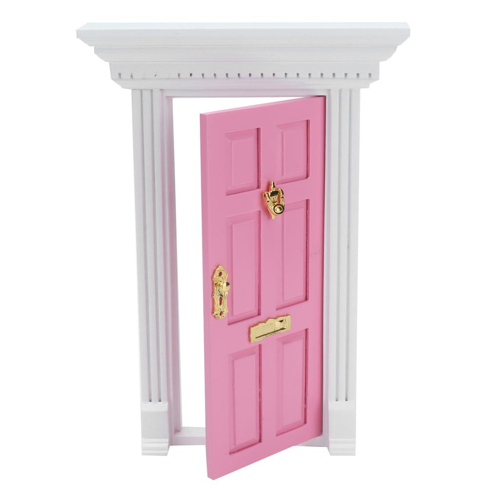 1:12 Dollhouse Wooden Door Exquisite Miniature Door Furniture Model Pretend Play ToyPink