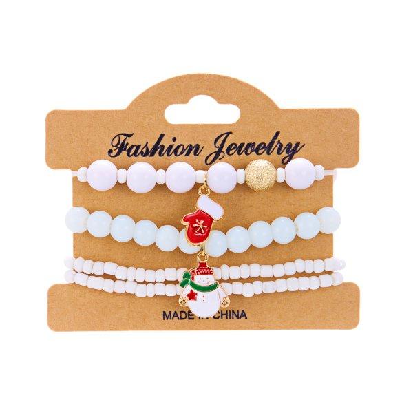 4Pc/Set Merry Christmas Tree Santa Claus Bracelet For Women Xmas Deer Crystal Polymer Clay Beads Woven Bracelet New Year Jewelry
