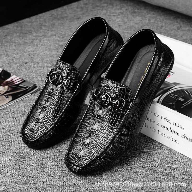 

Crocodile Pattern Leather Shoes New Style Beanie Shoes Men s Casual Shoes Men s Shoes Breathable Lazy People Sport Leather Shoes 39
