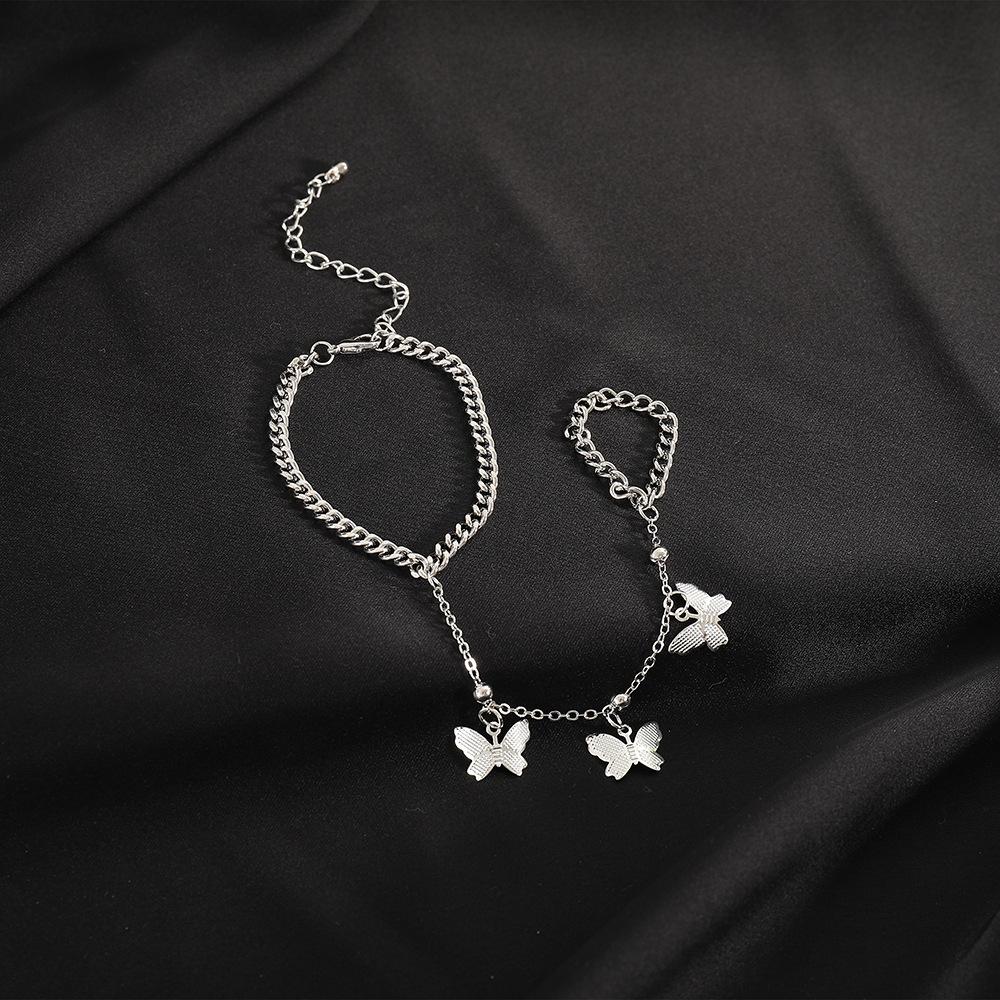 Retro Schmetterling Anhänger Kette Finger Armband mit Ring für Frauen