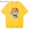 Tartaglia T-Shirt Genshin Impact – Chibi Childe Paar, 100 % Baumwolle, süßer Cartoon-Druck, Damen-Shirt, Sommer, gemütlich, weich, lässige Tops