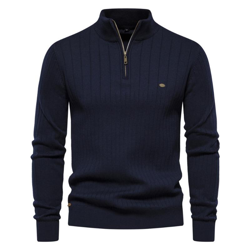 Men’s Euro Fit Stand Collar Half Zip Solid Knit Sweater