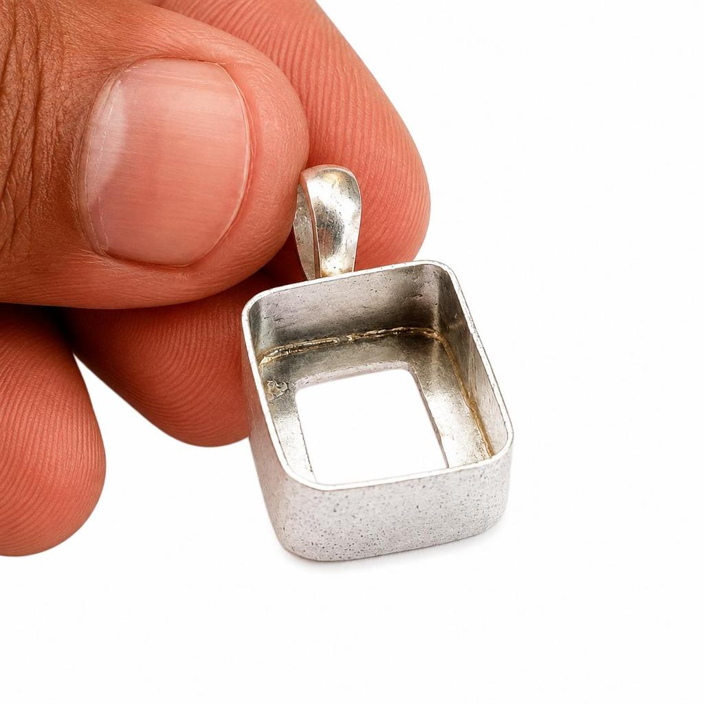 Handmade 925 Sterling Silver Pendant Bezel Setting, Rectangle Pendant Blank Mounting, Jewelry Making Supply