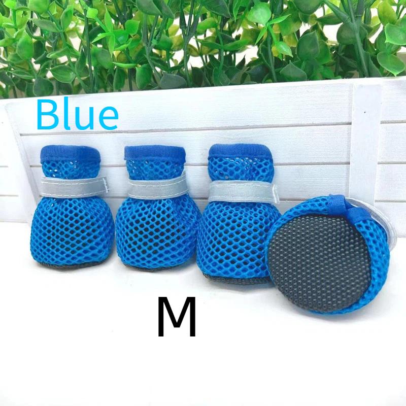 Summer Breathable Mesh Puppy Shoes 4Pcs Set Soft Anti-Slip Sole Adjustable Paw Protector Boots for Pet Outdoor Camping