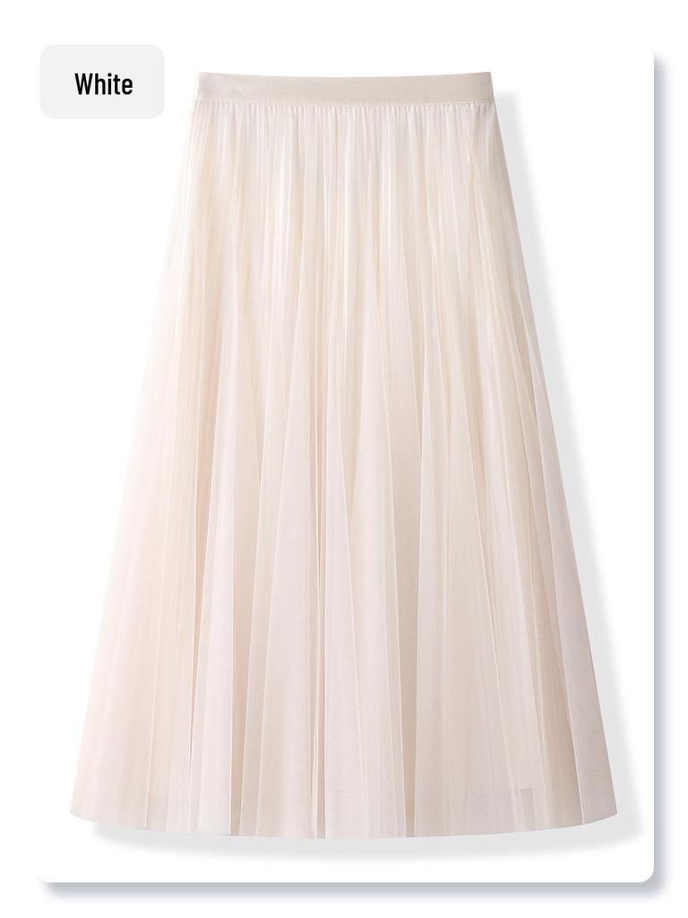 Lila Plissee A-Linien Midi-Rock für Damen - Doppellagig, Tüll im Feenstil, Neu für Frühling & Herbst 2025