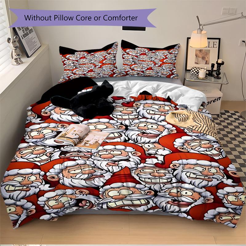 3pcs Christmas Santa Claus Bedding Set, Includes One Quilt Cover and Two Pillowcases (No Core), Festive Gift for Bedroom Decor