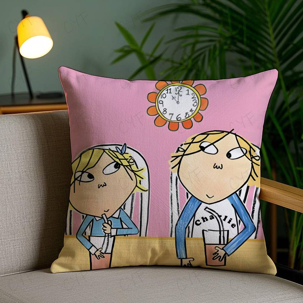 Charlie and Lola Anime Pillow Case Anti-dustmite Pillowcase Invisible Zipper Silky Short Plush Sofa Cushion Cover